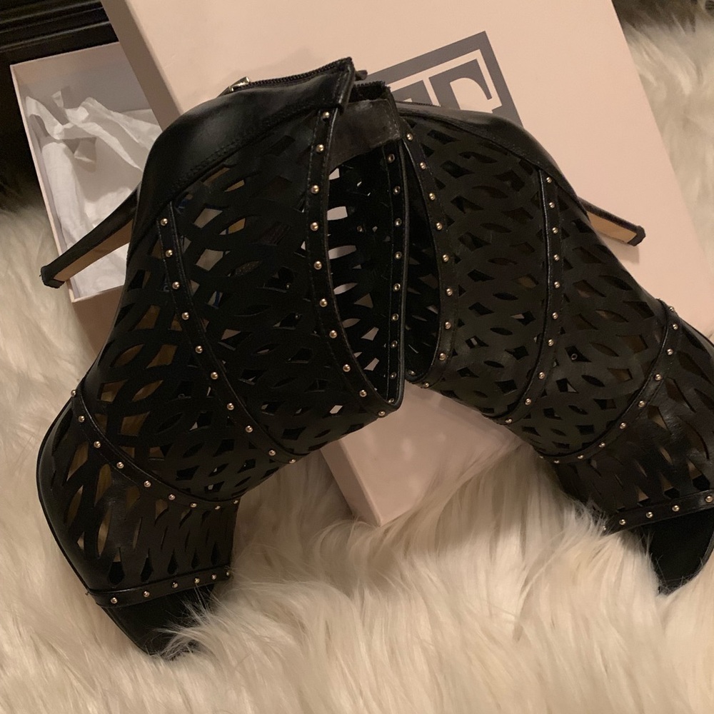 Black Leather Open Toe Bootie